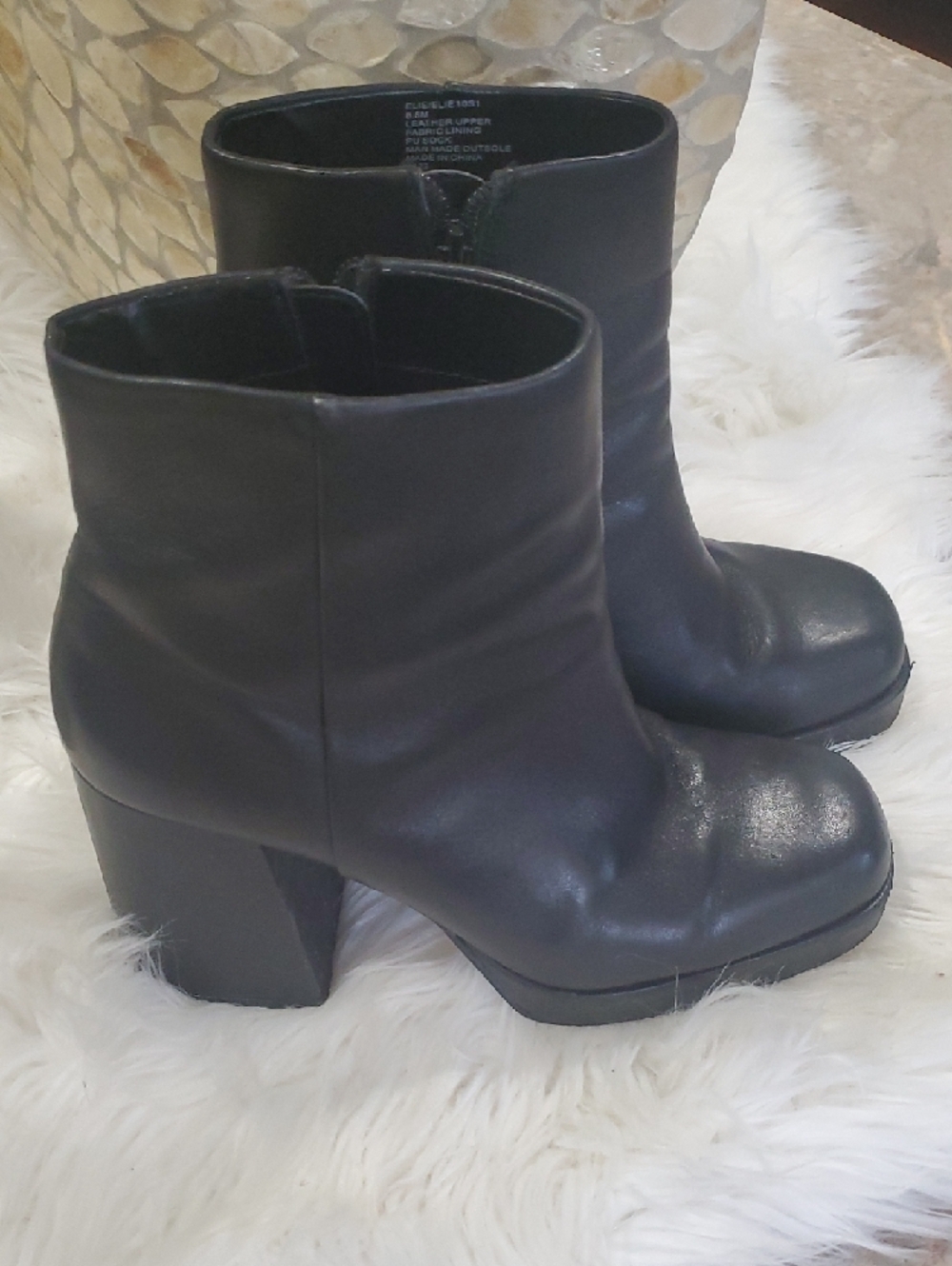 Y2k Steve Madden Elie Black Leather Block Heel Ankle Boots - Picture 8 of 16